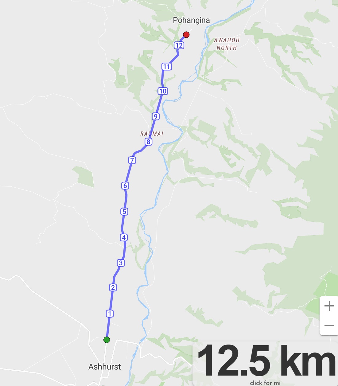 Stage 2 Ashhurst to Pohangina map