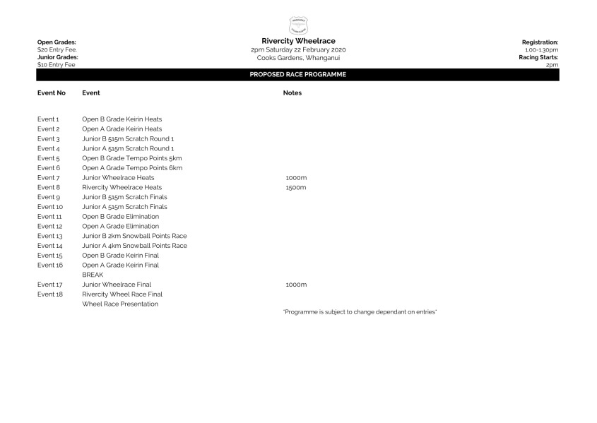 Race Programme Rivercity Wheelrace 2020-1